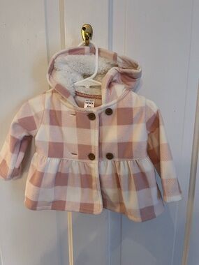 Carter's Pink and White Plaid Hooded Pea Coat